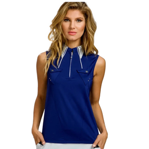 Jamie Sadock sleeveless golf top blue with gray trim and rivets size XS athletic